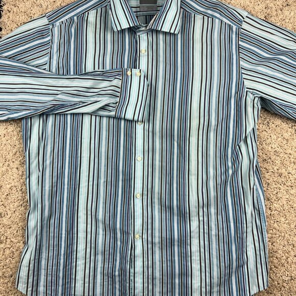 Thomas Dean Shirt Long Sleeve Size XL Button Up Mens Blue Purple Striped - Picture 4 of 7